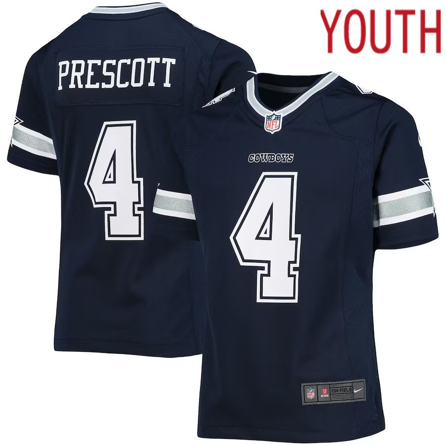 Youth Dallas Cowboys #4 Dak Prescott Nike Navy Team Game NFL Jersey